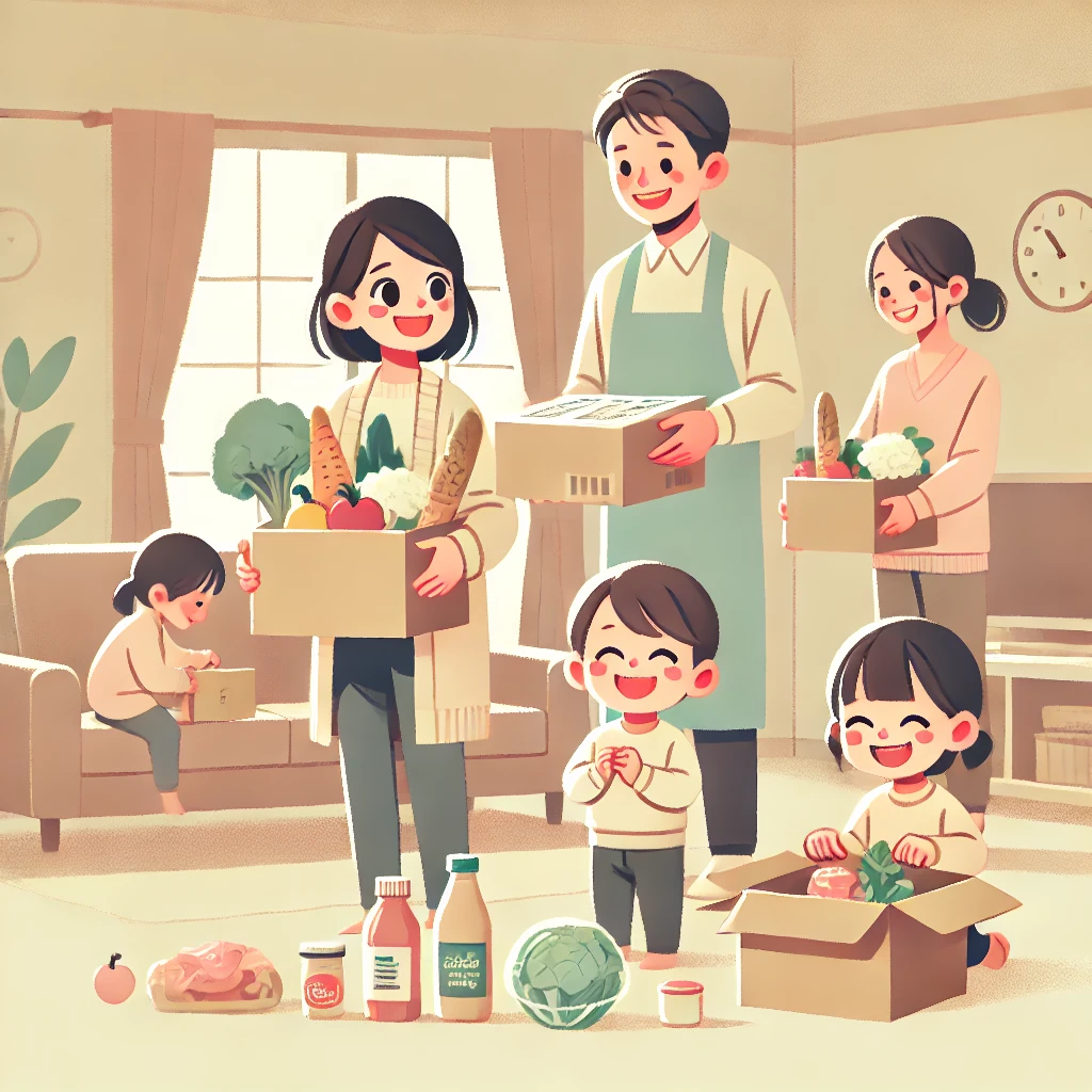 A-clean-flat-style-illustration-in-a-responsive-layout-showing-a-Japanese-family-with-young-children-happily-receiving-a-grocery-delivery-at-home.-Th.webp