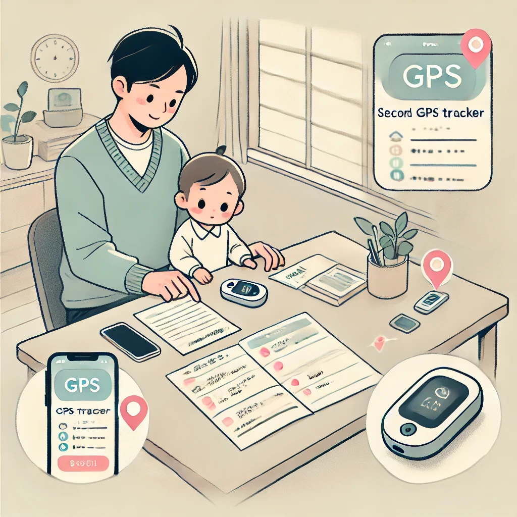 A-clear-and-friendly-illustration-in-a-cohesive-soft-style-showing-a-Japanese-parent-setting-up-a-second-GPS-tracker-device-for-their-child-represen.webp