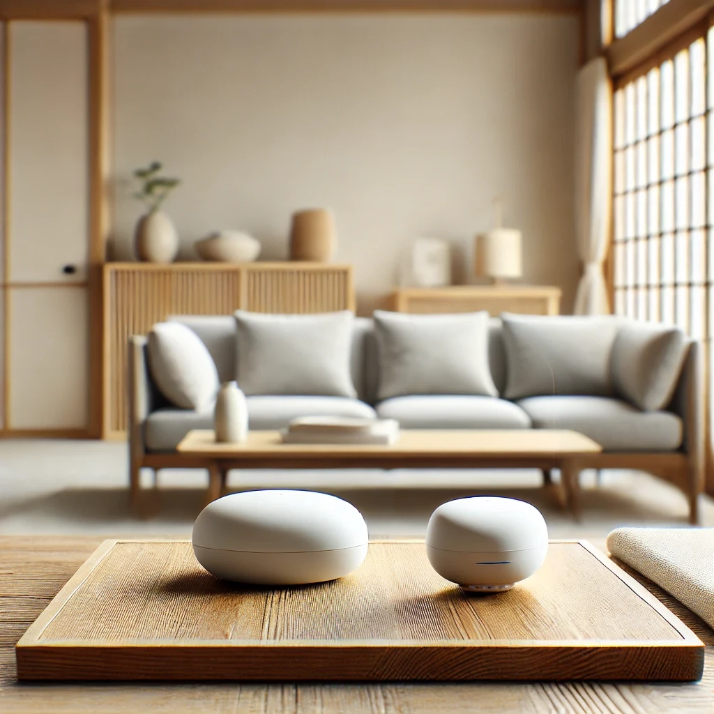 A-minimal-responsive-style-digital-illustration-showing-two-Japanese-smart-monitoring-devices-side-by-side-on-a-wooden-table-in-a-modern-Japanese-liv.webp